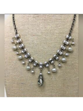 Dona S.F. Silvertone Pearl Fringe Necklace 16"